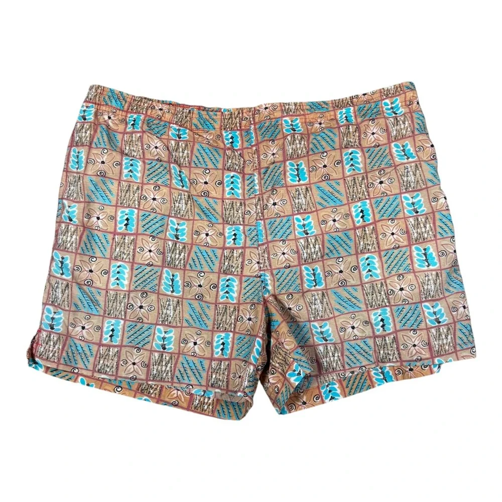 Vintage 90s Pacific Scene Patterned Multicolor Swimming Trunks Men's Medium